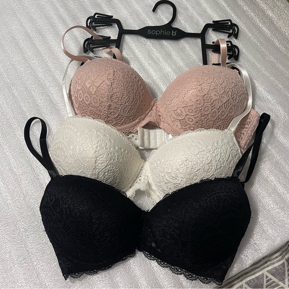 3-Pack Lace Push-Up Bras - Size 34B - NWT, Never Worn Pink White & Black - Picture 8 of 17